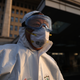 A health care worker in South Korea preparing to disinfect the National Assembly building in Seoul